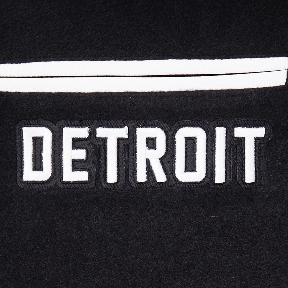 NFL DETROIT LIONS PEARLS WOMEN'S RIB WOOL VARSITY JACKET (BLACK/WHITE)