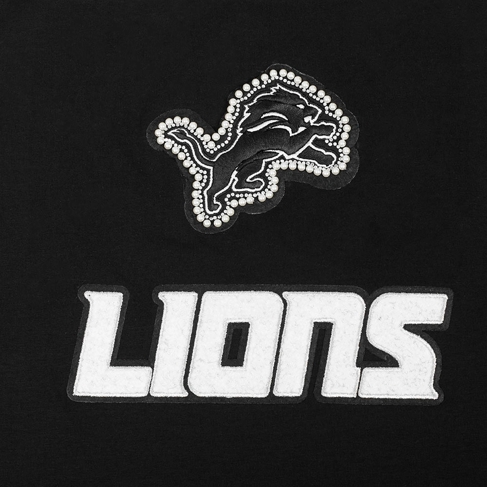 NFL DETROIT LIONS PEARLS WOMEN'S SINGLE JERSEY BOXY TEE (BLACK)