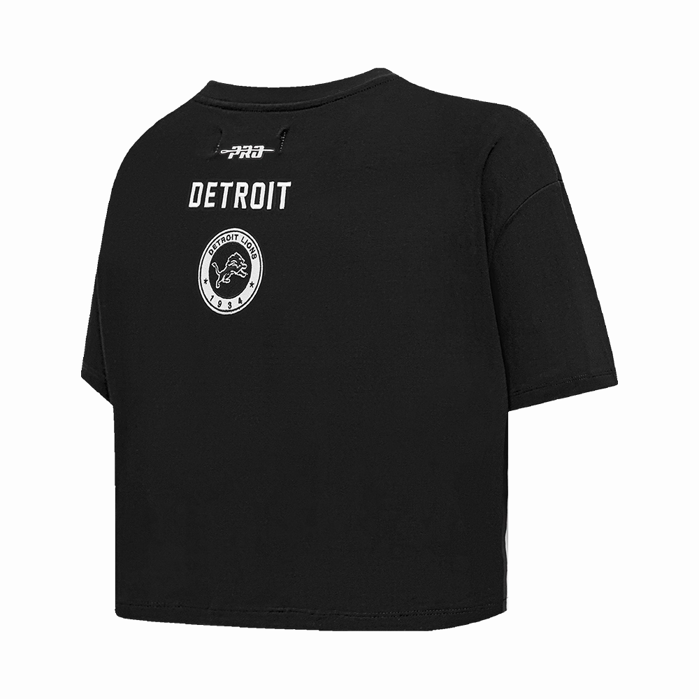 NFL DETROIT LIONS PEARLS WOMEN'S SINGLE JERSEY BOXY TEE (BLACK)