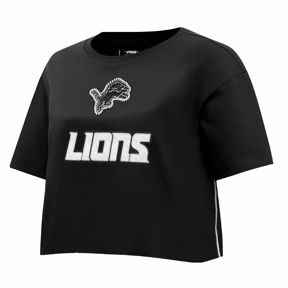 NFL DETROIT LIONS PEARLS WOMEN'S SINGLE JERSEY BOXY TEE (BLACK)