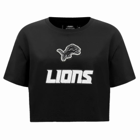 NFL DETROIT LIONS PEARLS WOMEN'S SINGLE JERSEY BOXY TEE (BLACK)