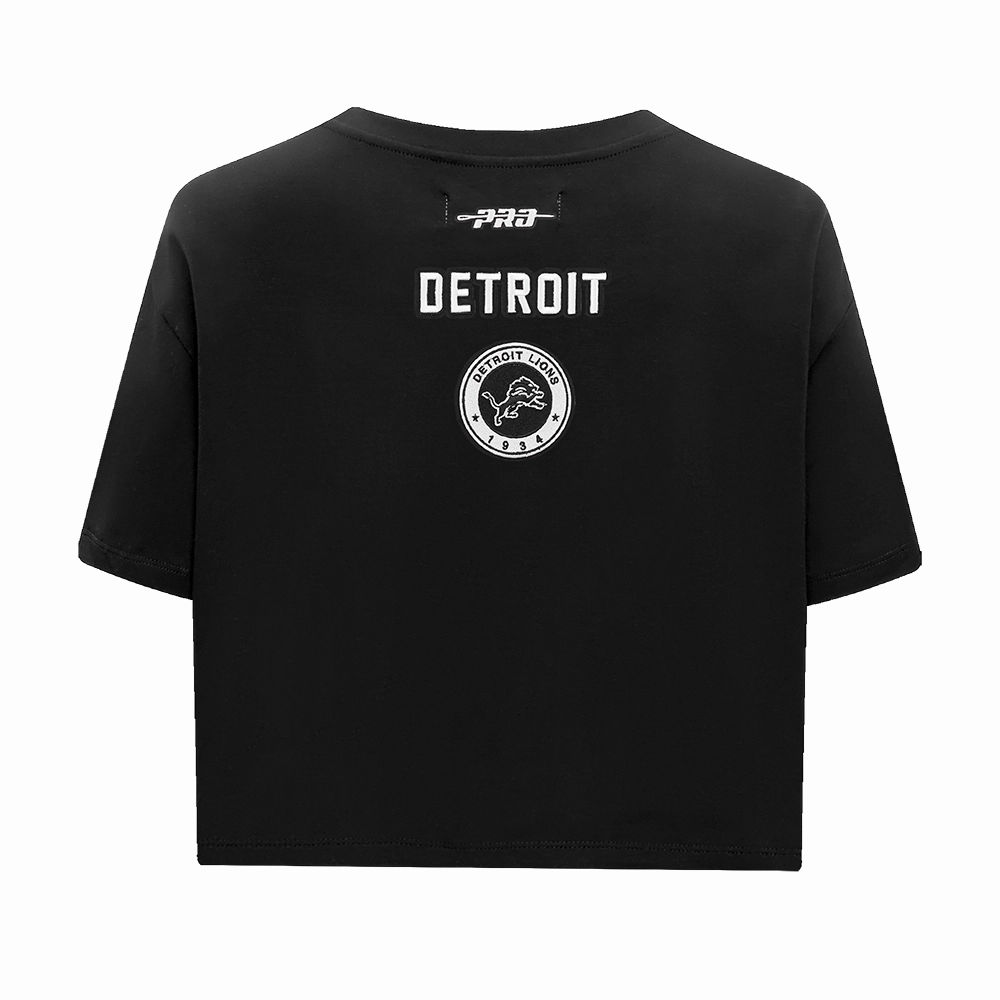 NFL DETROIT LIONS PEARLS WOMEN'S SINGLE JERSEY BOXY TEE (BLACK)
