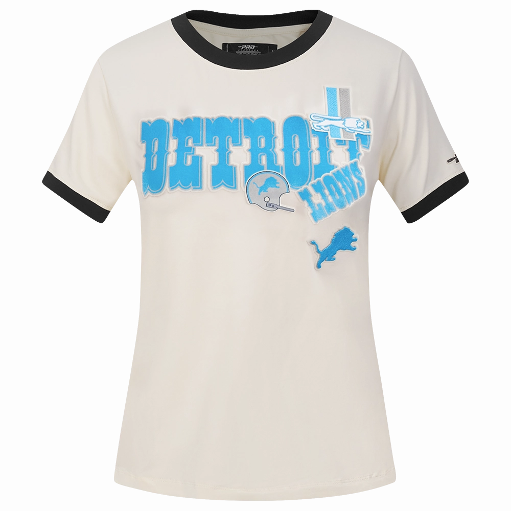 NFL DETROIT LIONS RETRO CASCADE WOMEN'S RINGER TEE (EGGSHELL/ BLACK)