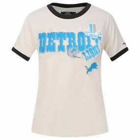 NFL DETROIT LIONS RETRO CASCADE WOMEN'S RINGER TEE (EGGSHELL/ BLACK)