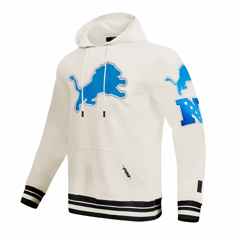 NFL DETROIT LIONS RETRO CLASSIC MEN'S PULLOVER HOODIE (EGGSHELL/ BLACK)