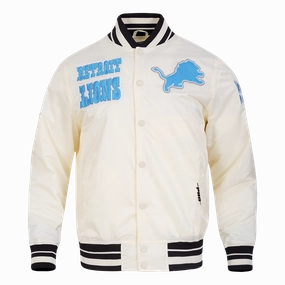NFL DETROIT LIONS RETRO CLASSIC MEN'S RIB SATIN JACKET (EGGSHELL/ BLACK)