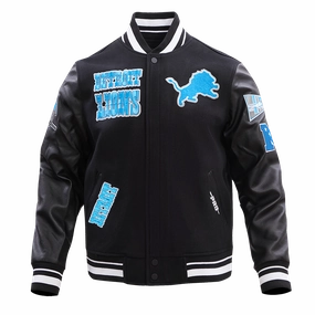 NFL DETROIT LIONS RETRO CLASSIC MEN'S RIB WOOL VARSITY JACKET (BLACK)