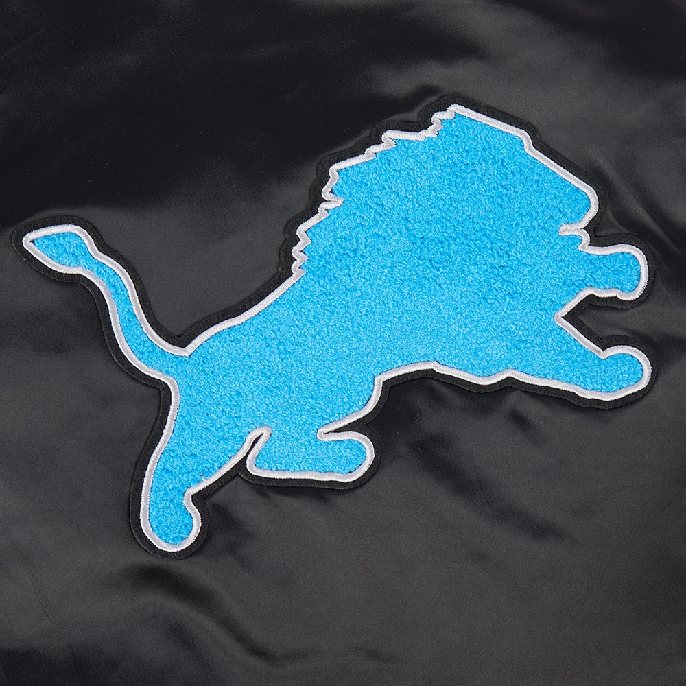 NFL DETROIT LIONS RETRO CLASSIC WOMEN'S RIB SATIN JACKET (BLACK)