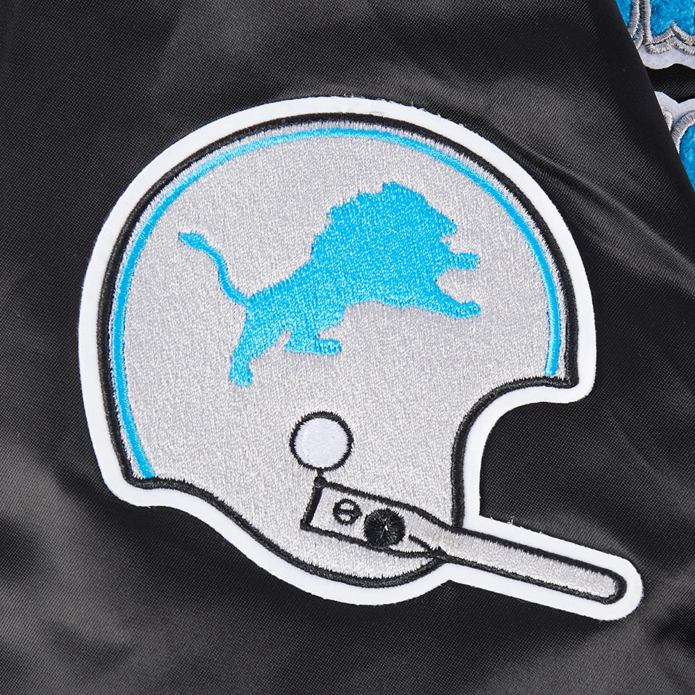 NFL DETROIT LIONS RETRO CLASSIC WOMEN'S RIB SATIN JACKET (EGGSHELL/ BLACK)