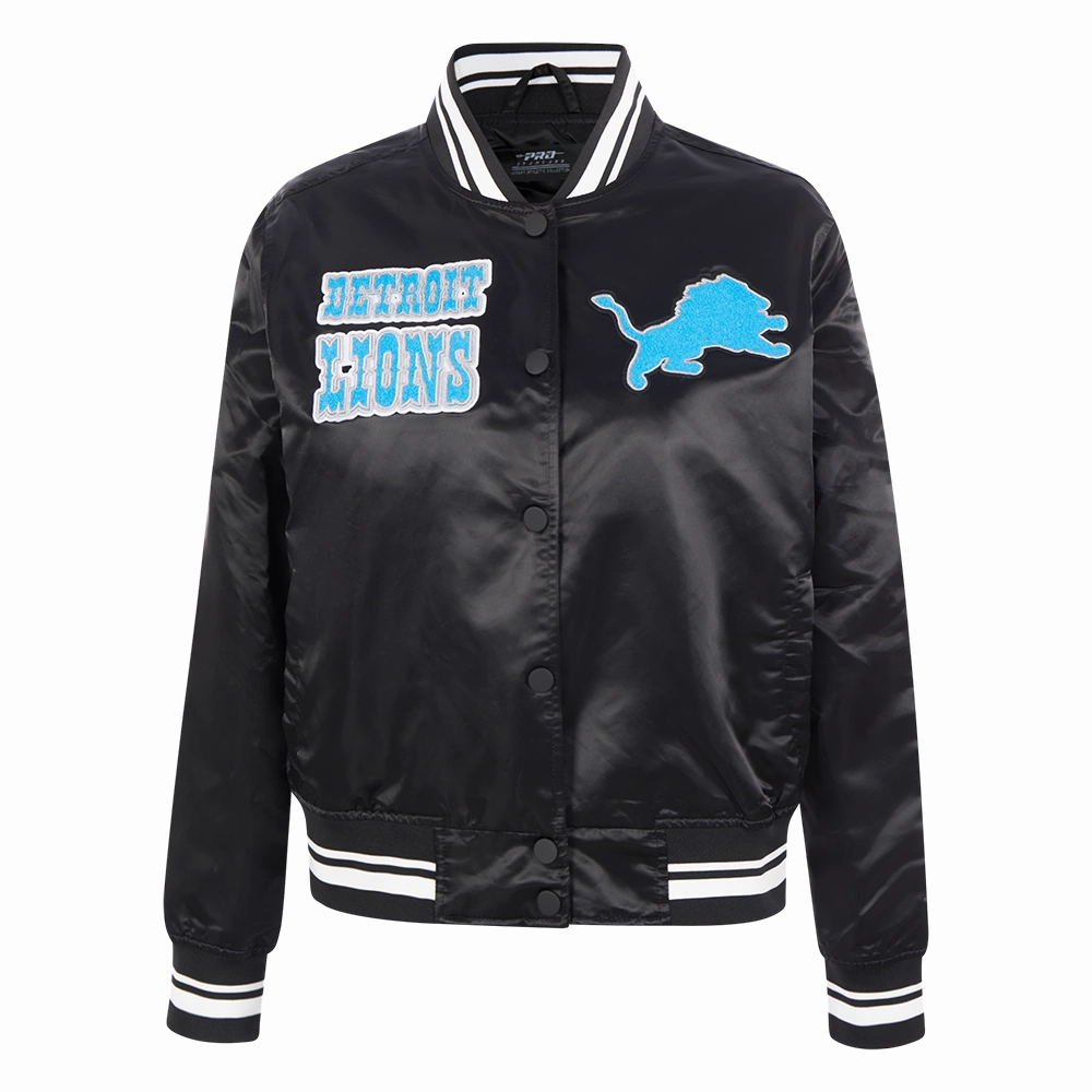 NFL DETROIT LIONS RETRO CLASSIC WOMEN'S RIB SATIN JACKET (EGGSHELL/ BLACK)