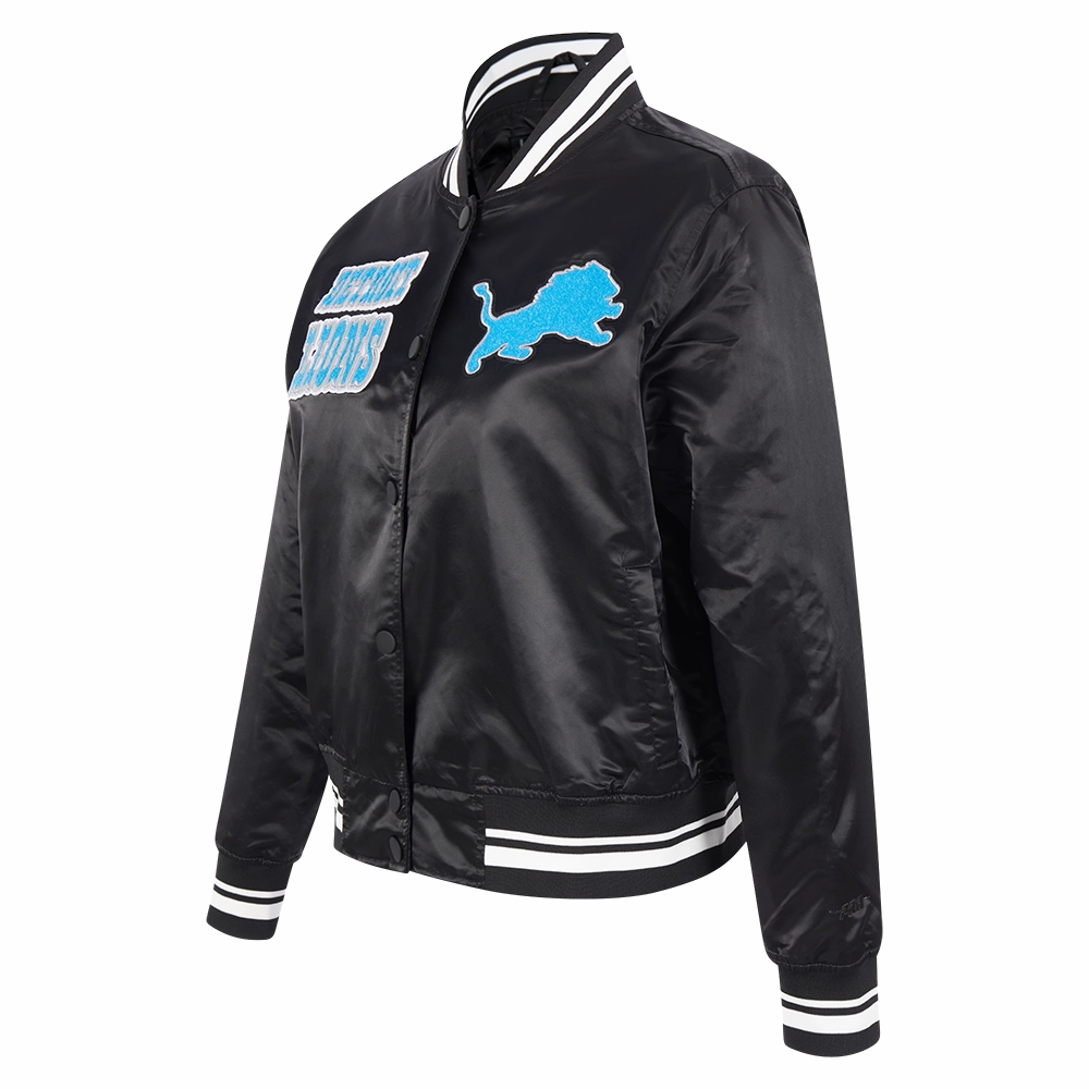 NFL DETROIT LIONS RETRO CLASSIC WOMEN'S RIB SATIN JACKET (EGGSHELL/ BLACK)