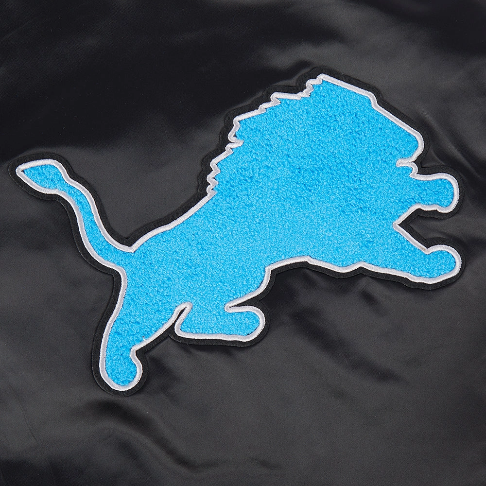 NFL DETROIT LIONS RETRO CLASSIC WOMEN'S RIB SATIN JACKET (EGGSHELL/ BLACK)