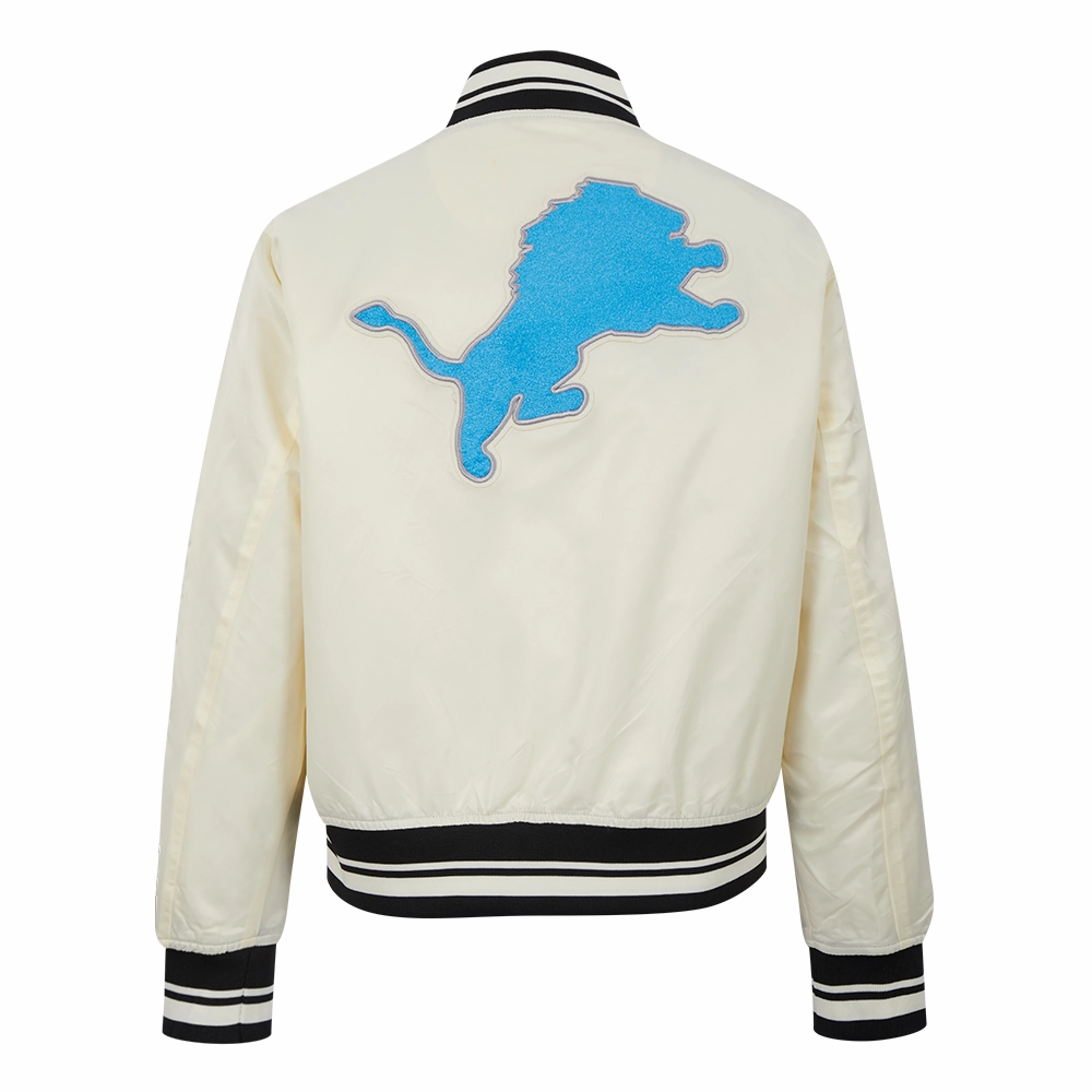 NFL DETROIT LIONS RETRO CLASSIC WOMEN'S RIB SATIN JACKET (EGGSHELL/ BLACK)