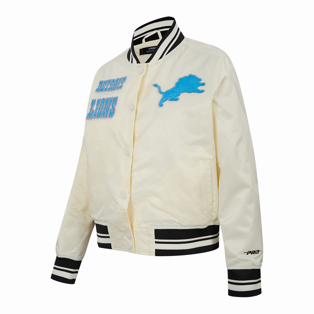 NFL DETROIT LIONS RETRO CLASSIC WOMEN'S RIB SATIN JACKET (EGGSHELL/ BLACK)