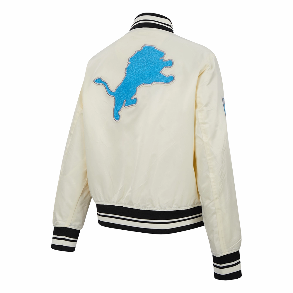 NFL DETROIT LIONS RETRO CLASSIC WOMEN'S RIB SATIN JACKET (EGGSHELL/ BLACK)