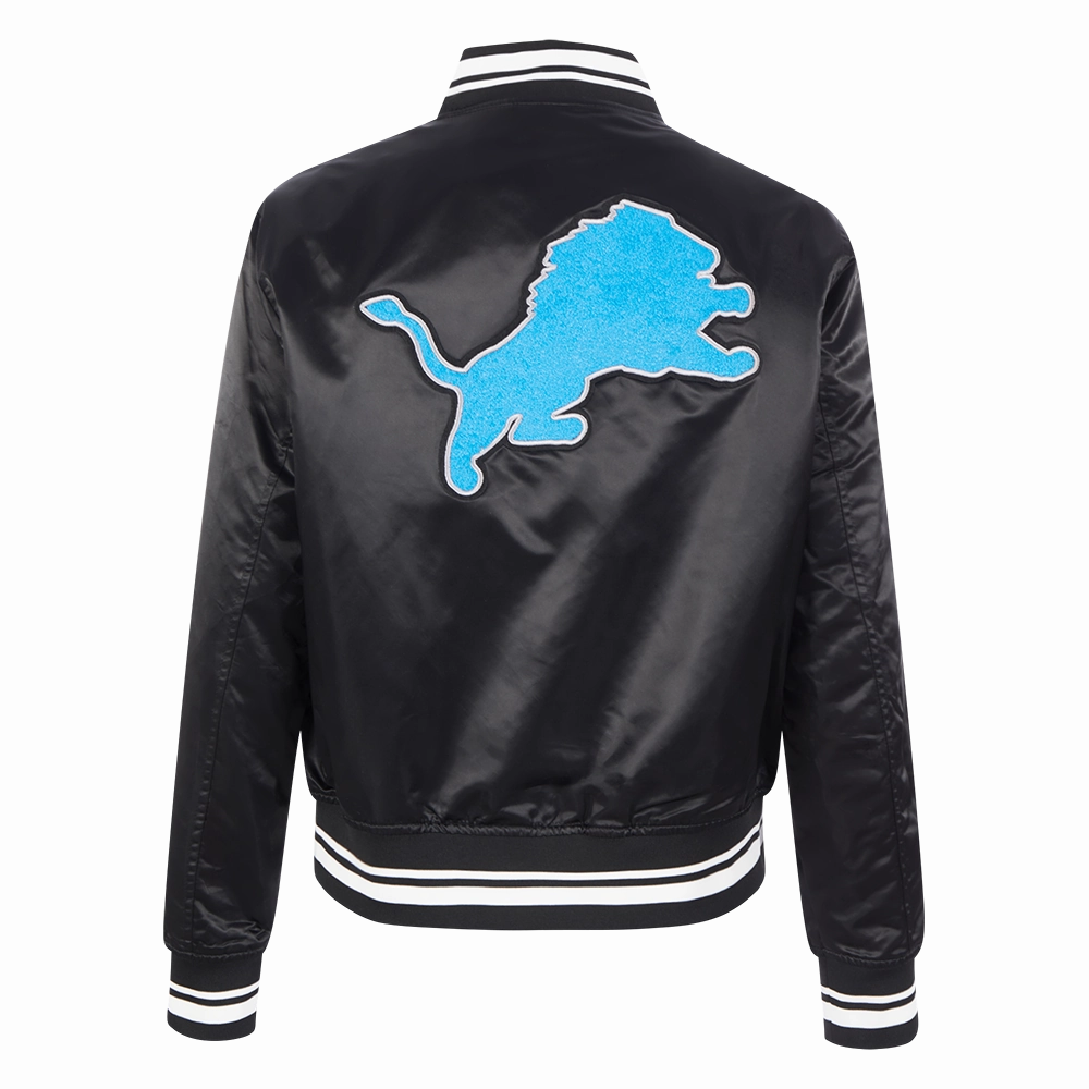NFL DETROIT LIONS RETRO CLASSIC WOMEN'S RIB SATIN JACKET (EGGSHELL/ BLACK)