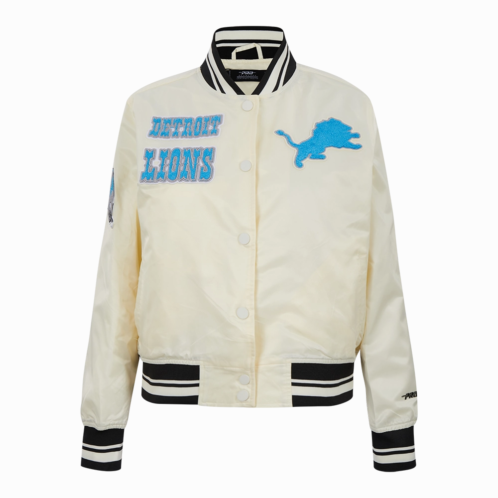 NFL DETROIT LIONS RETRO CLASSIC WOMEN'S RIB SATIN JACKET (EGGSHELL/ BLACK)