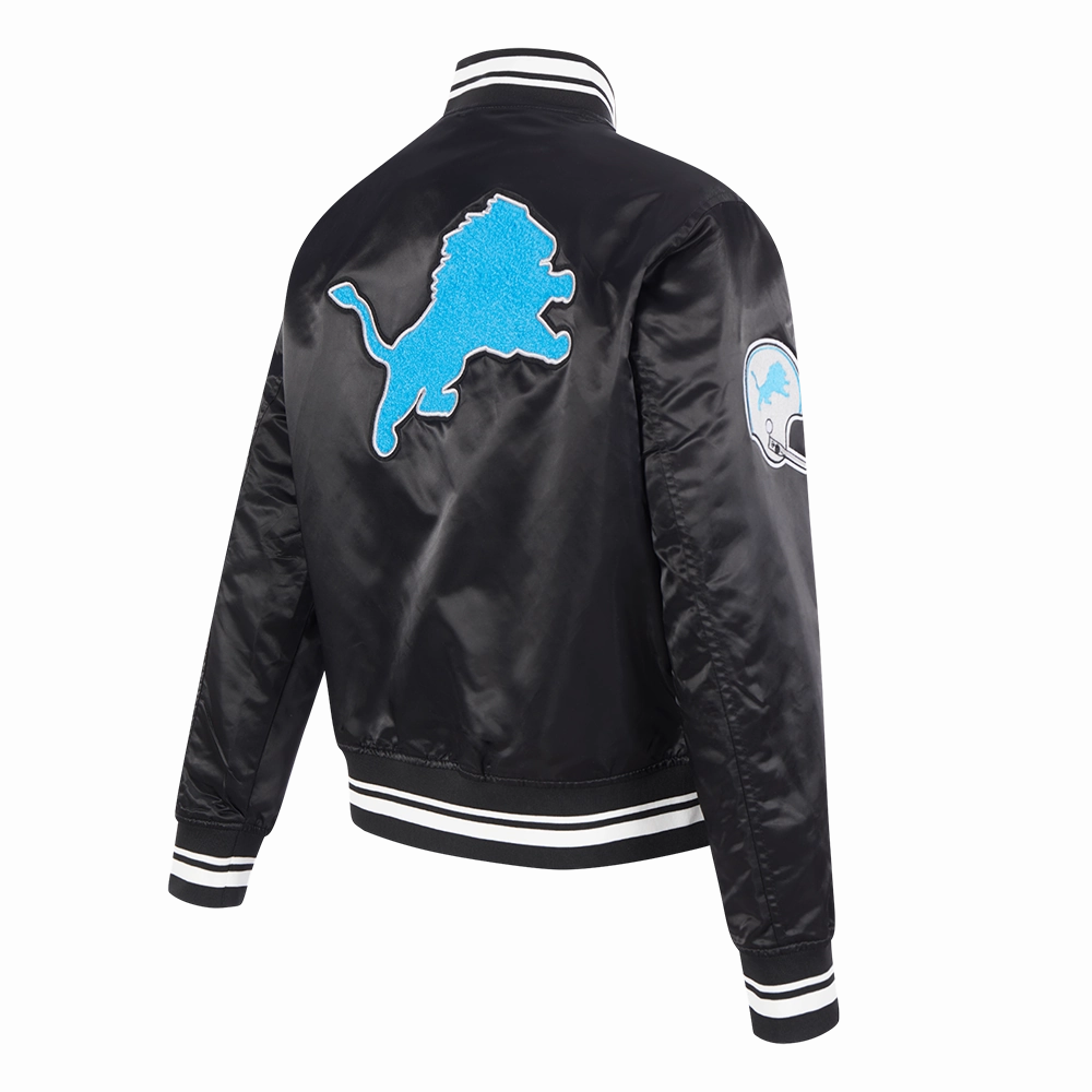 NFL DETROIT LIONS RETRO CLASSIC WOMEN'S RIB SATIN JACKET (EGGSHELL/ BLACK)