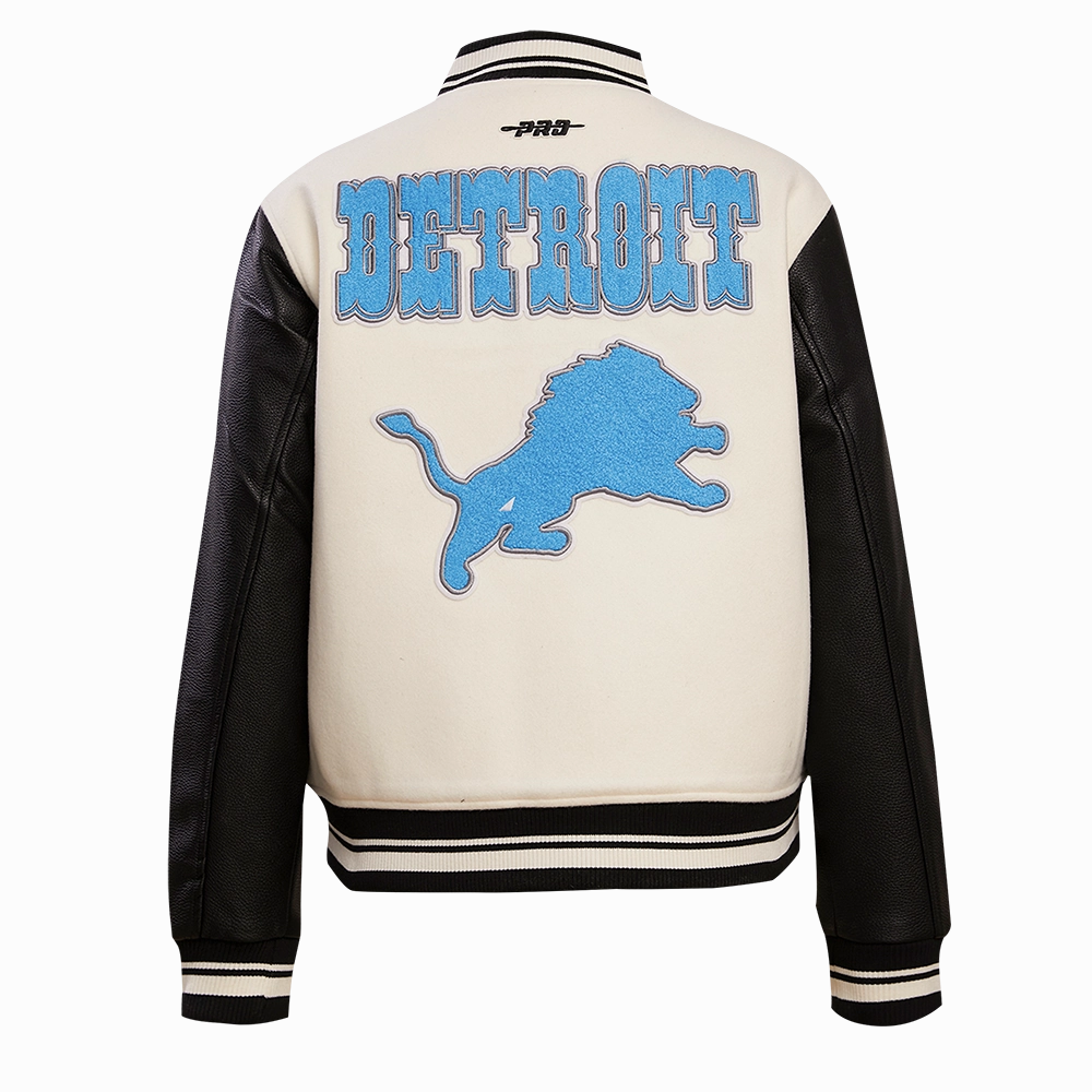 NFL DETROIT LIONS RETRO CLASSIC WOMEN'S RIB WOOL VARSITY JACKET (EGGSHELL/ BLACK)