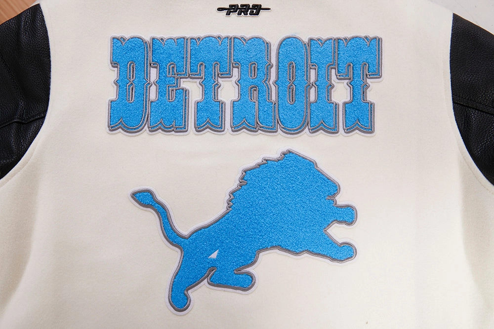 NFL DETROIT LIONS RETRO CLASSIC WOMEN'S RIB WOOL VARSITY JACKET (EGGSHELL/ BLACK)