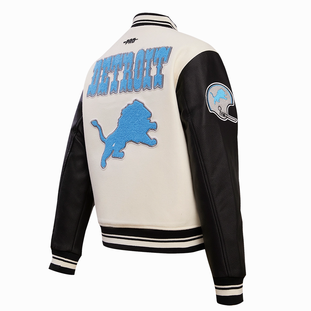 NFL DETROIT LIONS RETRO CLASSIC WOMEN'S RIB WOOL VARSITY JACKET (EGGSHELL/ BLACK)