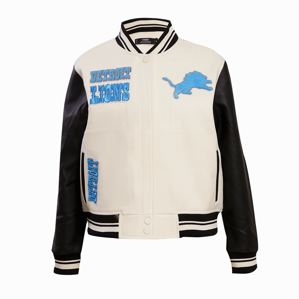 NFL DETROIT LIONS RETRO CLASSIC WOMEN'S RIB WOOL VARSITY JACKET (EGGSHELL/ BLACK)