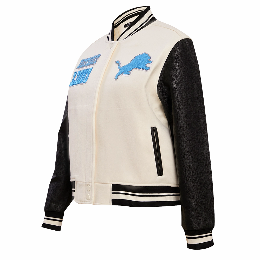 NFL DETROIT LIONS RETRO CLASSIC WOMEN'S RIB WOOL VARSITY JACKET (EGGSHELL/ BLACK)