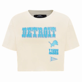 NFL DETROIT LIONS RETRO CLASSIC WOMEN'S SINGLE JERSEY BOXY TEE (EGGSHELL)