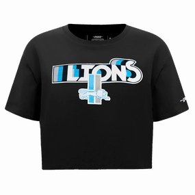 NFL DETROIT LIONS RETRO ELEVATION WOMEN'S SINGLE JERSEY BOXY TEE (BLACK)