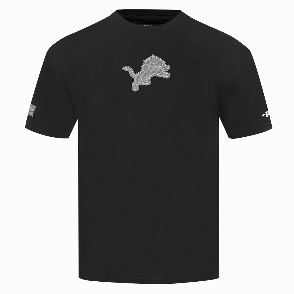 NFL DETROIT LIONS REVERSE FRENCH TERRY MEN'S COTTON JERSEY DROP SHOULDER TEE (BLACK)