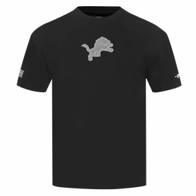 NFL DETROIT LIONS REVERSE FRENCH TERRY MEN'S COTTON JERSEY DROP SHOULDER TEE (BLACK)