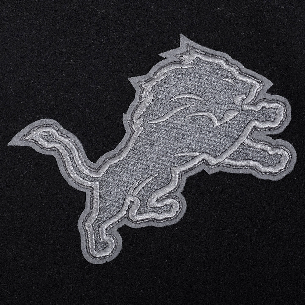 NFL DETROIT LIONS REVERSE FRENCH TERRY WOMEN'S WOOL VARSITY JACKET (BLACK/GRAY/EGGSHELL)