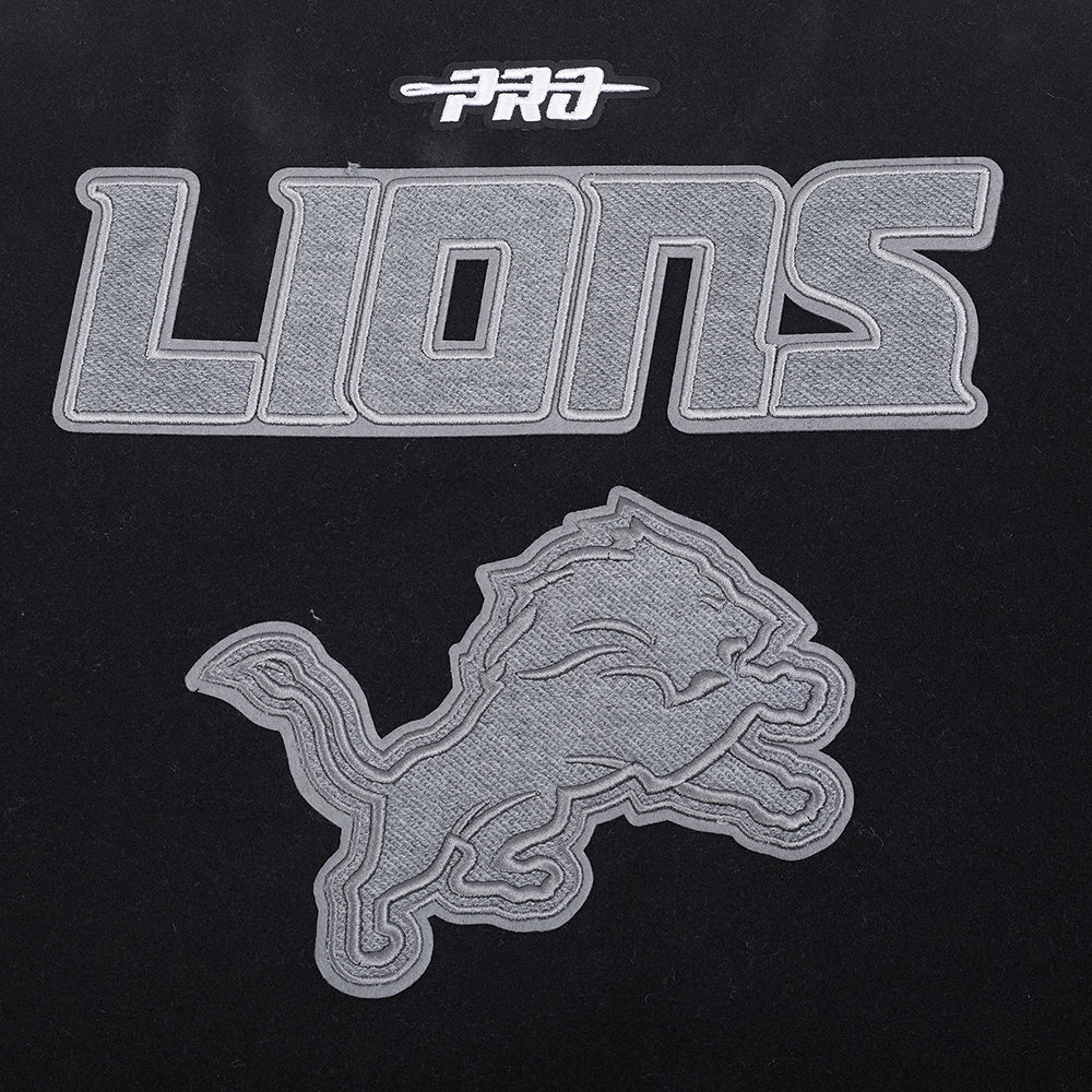 NFL DETROIT LIONS REVERSE FRENCH TERRY WOMEN'S WOOL VARSITY JACKET (BLACK/GRAY/EGGSHELL)