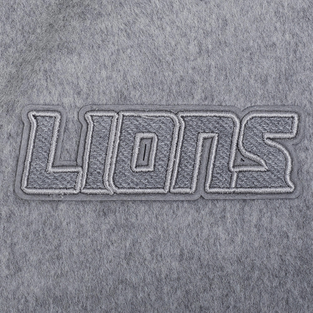 NFL DETROIT LIONS REVERSE FRENCH TERRY WOMEN'S WOOL VARSITY JACKET (BLACK/GRAY/EGGSHELL)