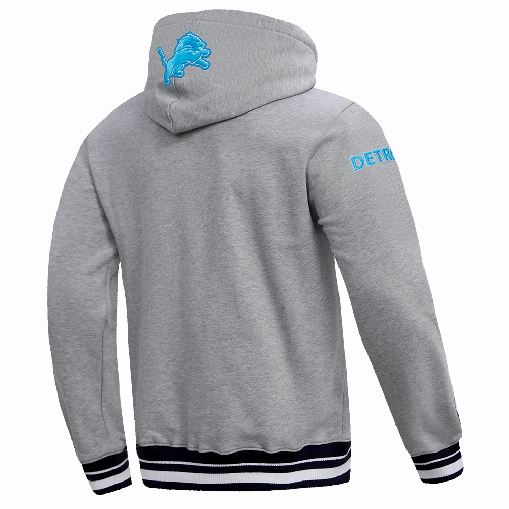 NFL DETROIT LIONS SCRIPT TAIL MEN'S RIB FLEECE PULLOVER HOODIE (HEATHER GRAY/BLACK)