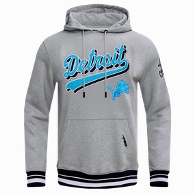 NFL DETROIT LIONS SCRIPT TAIL MEN'S RIB FLEECE PULLOVER HOODIE (HEATHER GRAY/BLACK)