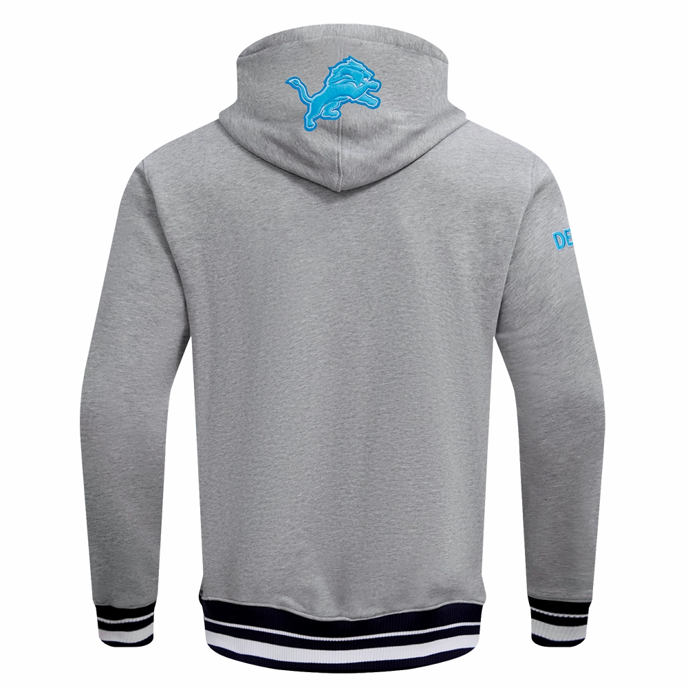 NFL DETROIT LIONS SCRIPT TAIL MEN'S RIB FLEECE PULLOVER HOODIE (HEATHER GRAY/BLACK)