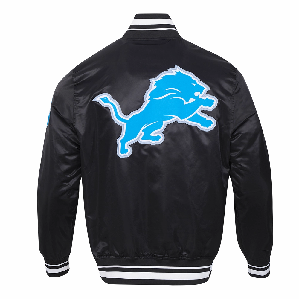 NFL DETROIT LIONS SCRIPT TAIL MEN'S SATIN JACKET (BLACK)