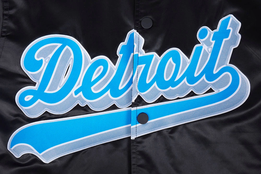 NFL DETROIT LIONS SCRIPT TAIL MEN'S SATIN JACKET (BLACK)
