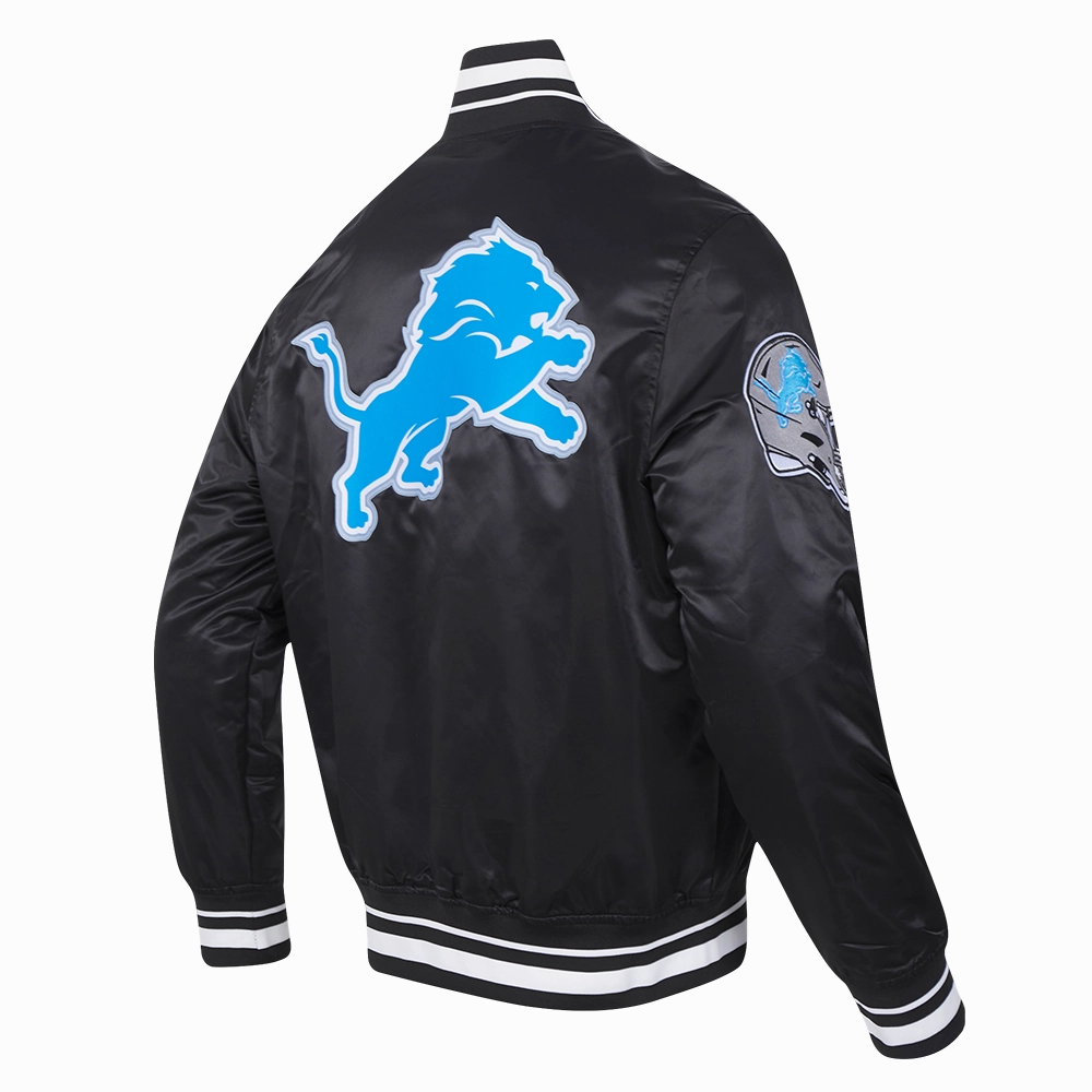 NFL DETROIT LIONS SCRIPT TAIL MEN'S SATIN JACKET (BLACK)