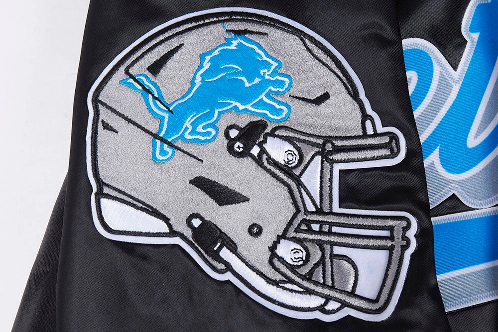 NFL DETROIT LIONS SCRIPT TAIL MEN'S SATIN JACKET (BLACK)