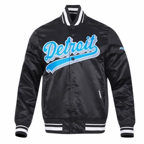 NFL DETROIT LIONS SCRIPT TAIL MEN'S SATIN JACKET (BLACK)