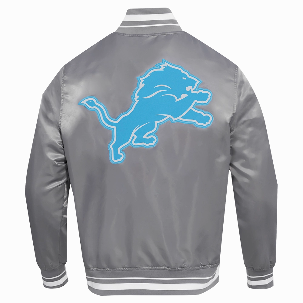 NFL DETROIT LIONS SCRIPT TAIL MEN'S SATIN JACKET (GRAY)