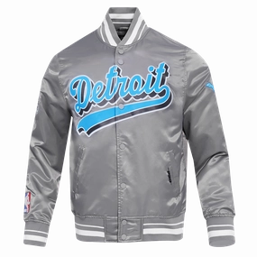 NFL DETROIT LIONS SCRIPT TAIL MEN'S SATIN JACKET (GRAY)
