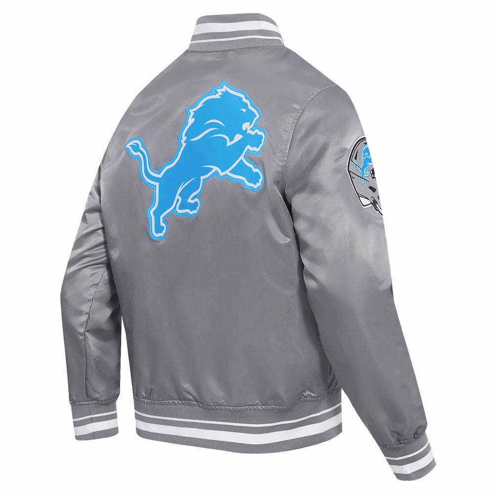 NFL DETROIT LIONS SCRIPT TAIL MEN'S SATIN JACKET (GRAY)
