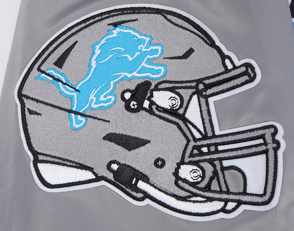 NFL DETROIT LIONS SCRIPT TAIL MEN'S SATIN JACKET (GRAY)