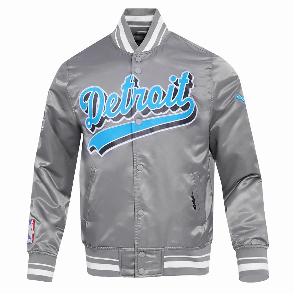 NFL DETROIT LIONS SCRIPT TAIL MEN'S SATIN JACKET (GRAY)