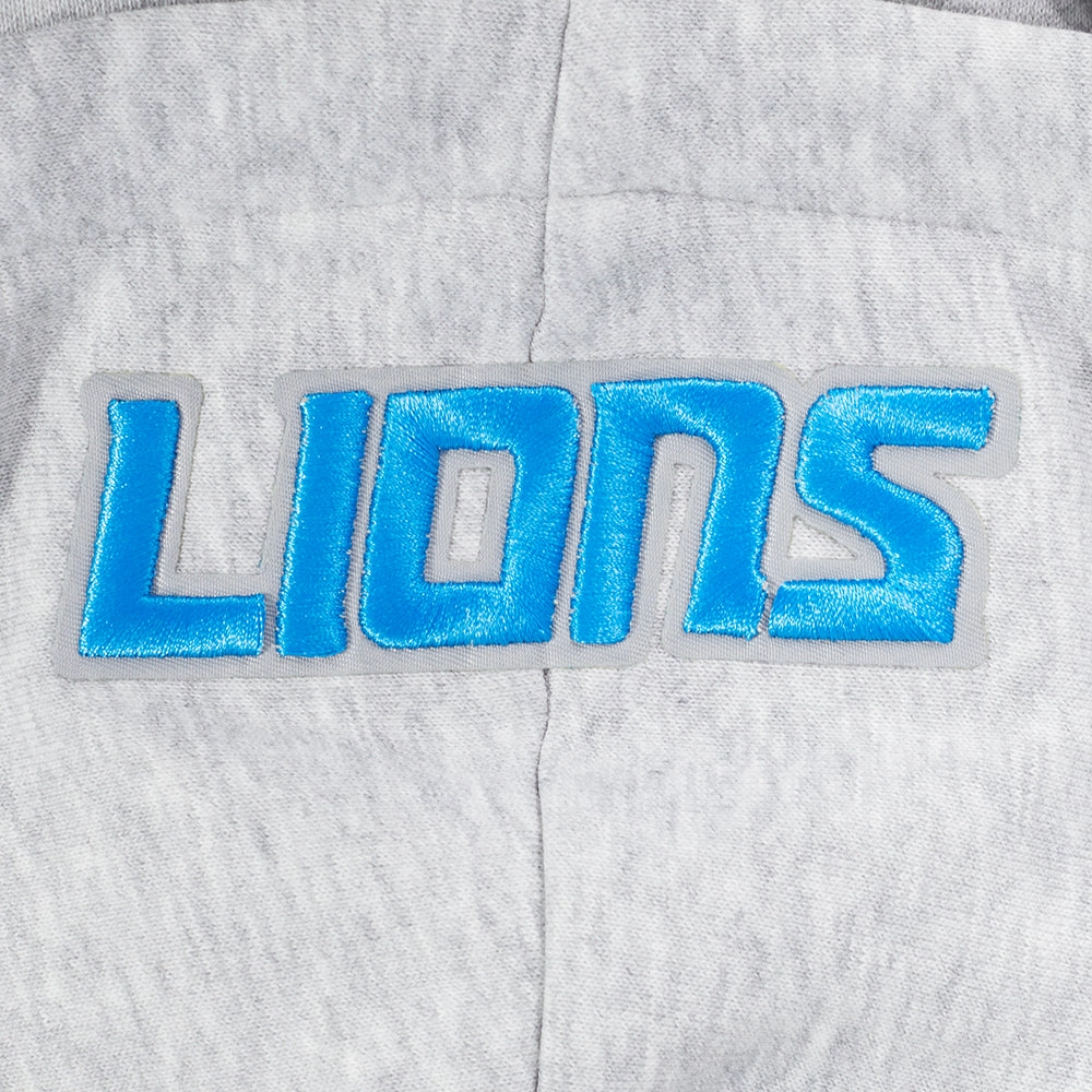 NFL DETROIT LIONS SCRIPT TAIL WOMEN'S RIB FLEECE CROPPED PULLOVER HOODIE (HEATHER GRAY/BLACK)