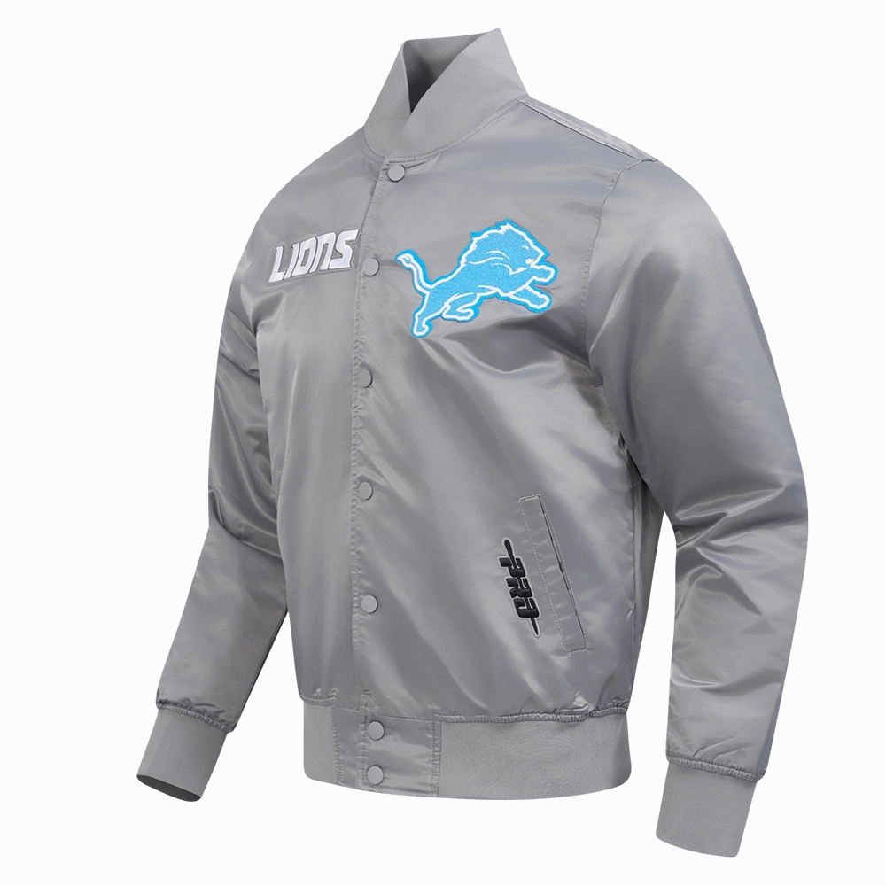 NFL DETROIT LIONS SOUVENIR MEN'S SATIN JACKET (GRAY)