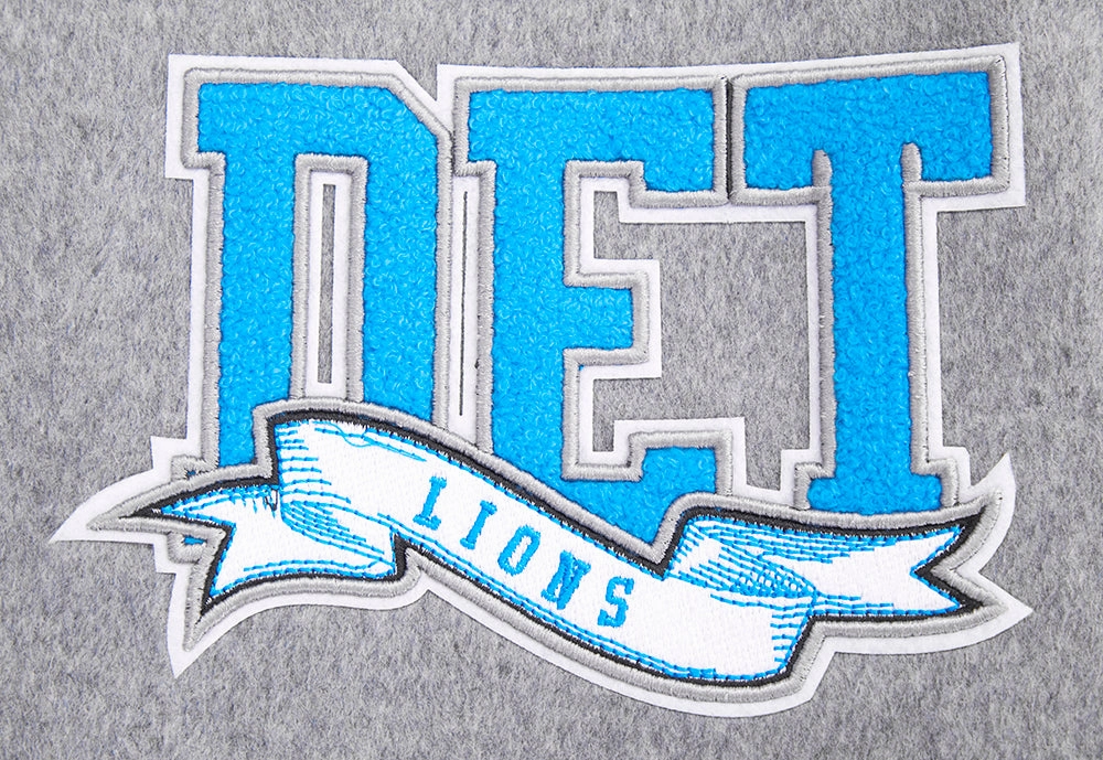 NFL DETROIT LIONS TEAM PENNANTS MEN'S RIB WOOL VARSITY JACKET (HEATHER GREY/WHITE/BLACK)